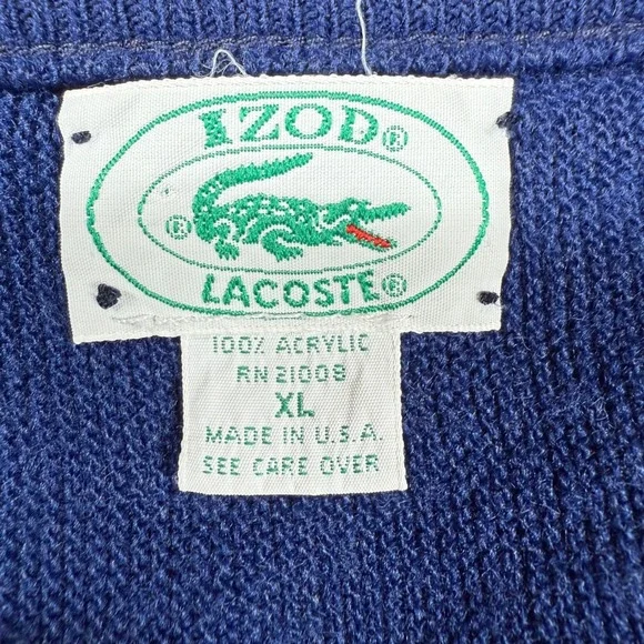 Vintage IZOD Lacoste Sweater Men's XL Blue V Neck Preppy Academia Ivy League VTG